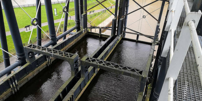 Looking down into the 252 tons each barge caissons