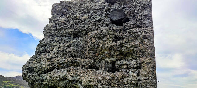  Close up of the dam showing the voids and rocks typical of the poor quality concrete