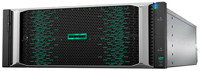 HPE 9000 image from Alletra brochure, with the box actually labelled Primera A670; the A670 being a 4-controller node, 16-SSD slot chassis which can grow with expansion enclosures. An Alletra 6000 image in the brochure uses the same Primera A670 shot.