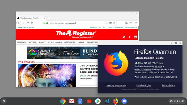 The Linux version of Firefox running on a Chromebook