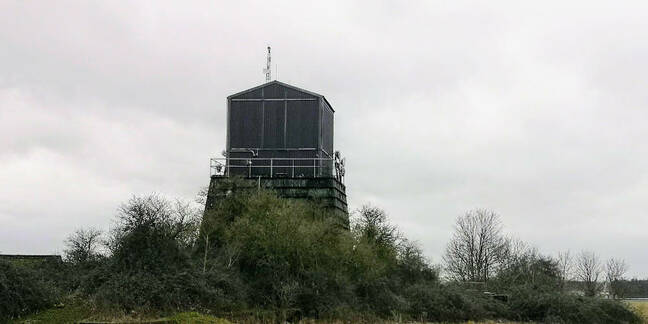 The P2 stand at Westcott. Note the undergrowth that covers much of the P site and the corrugated steel tower added for the Chevaline project