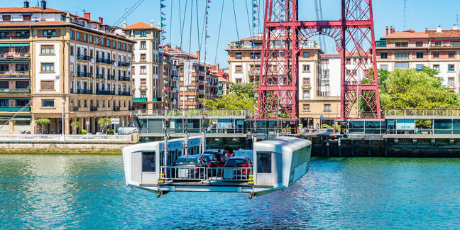 Gondola of the Vizcaya Bridge in Biscay province, Spain. T