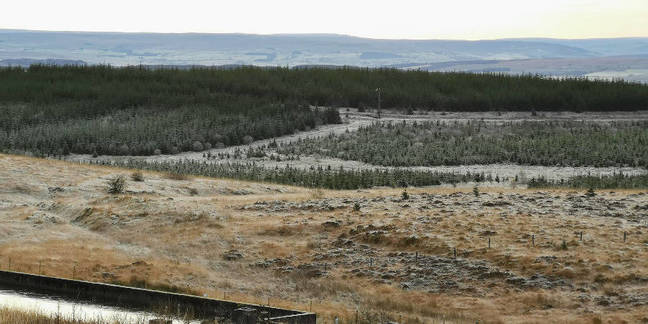 View from Greymare Hill over Cheese Burn and Whipper Slack, site of the U1 prototype hot-launch silo