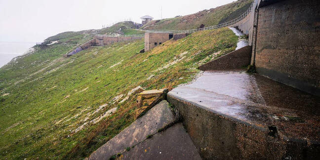 View west across the High Downs site. The Coast Guard tower is a recent addition. Note the paved footpath leading down towards the eastern test stand